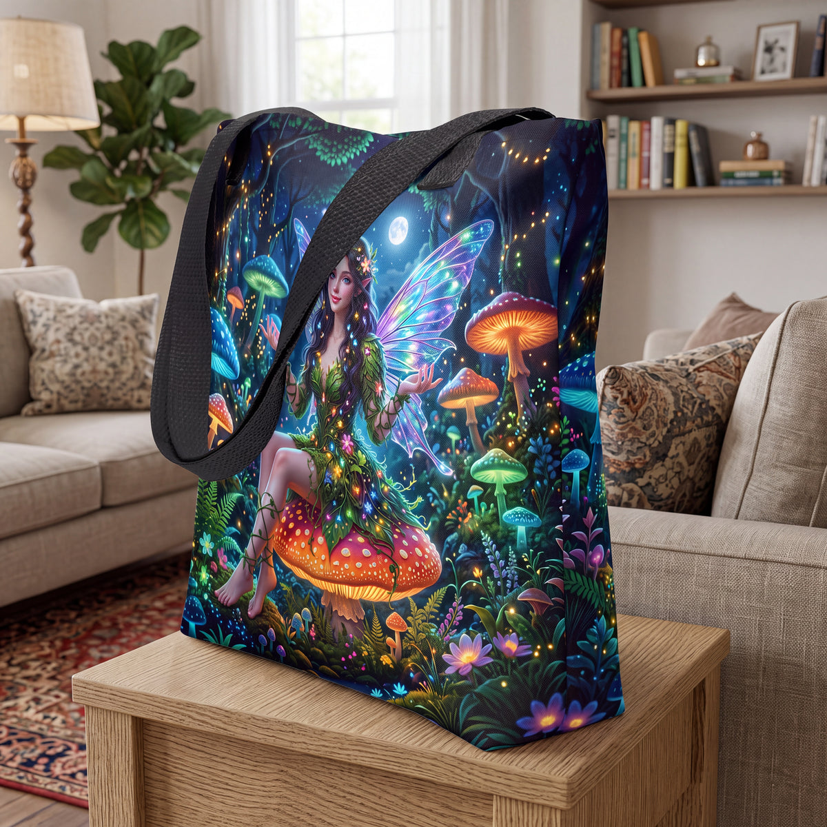 Enchanted Forest Fairy Tote Bag – Moonlit Mushroom Fantasy Bag