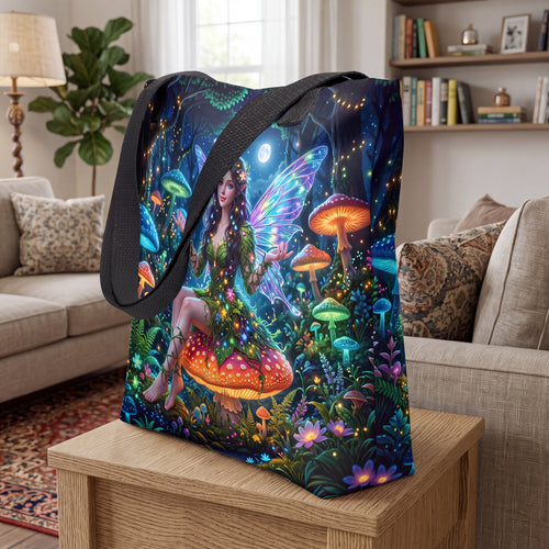 Enchanted Forest Fairy Tote Bag – Moonlit Mushroom Fantasy Bag