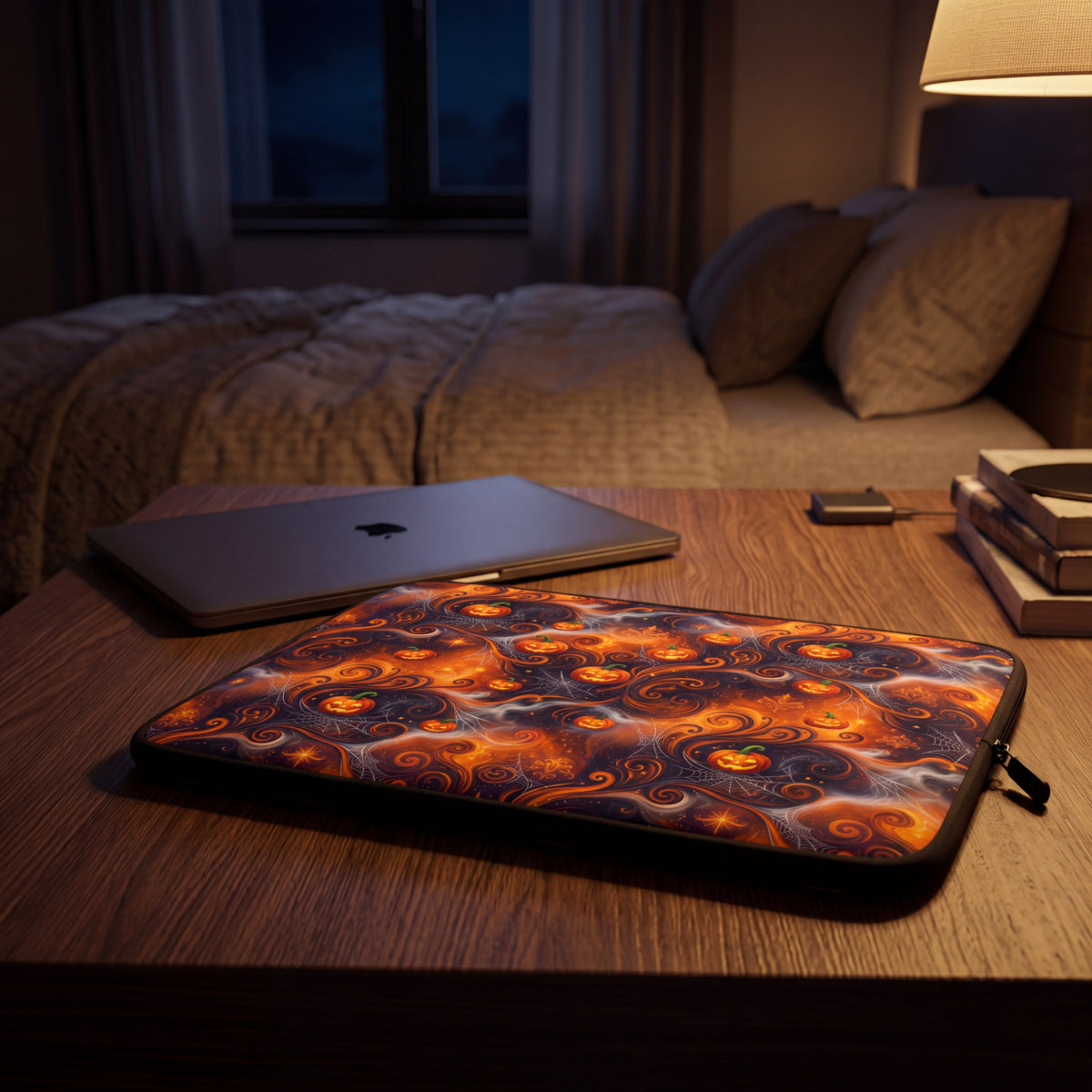 Halloween Pumpkin Laptop Sleeve – Jack-o’-Lantern & Spiderweb Design