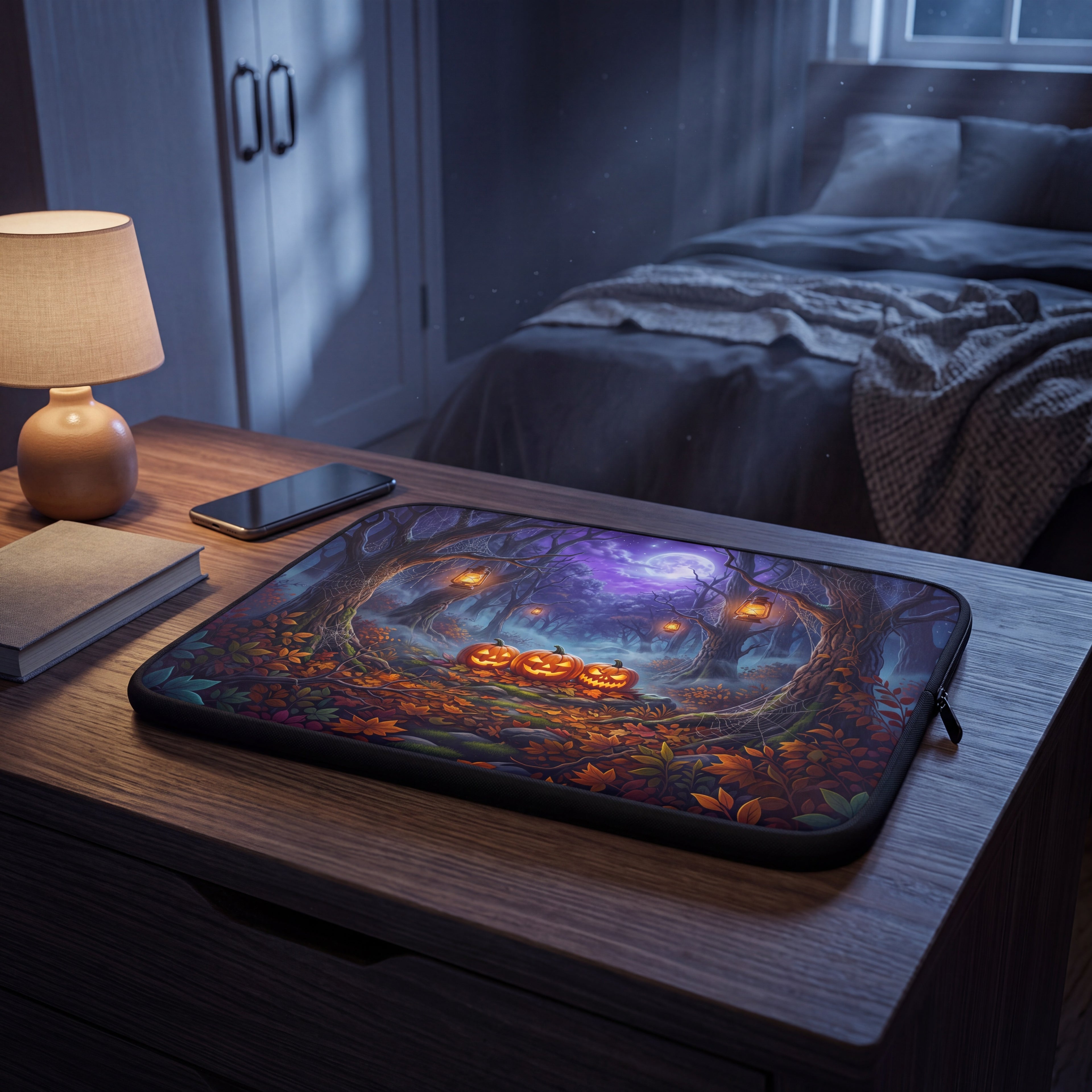Halloween Forest Laptop Sleeve – Pumpkin Moon Spooky | Neoprene Computer Case