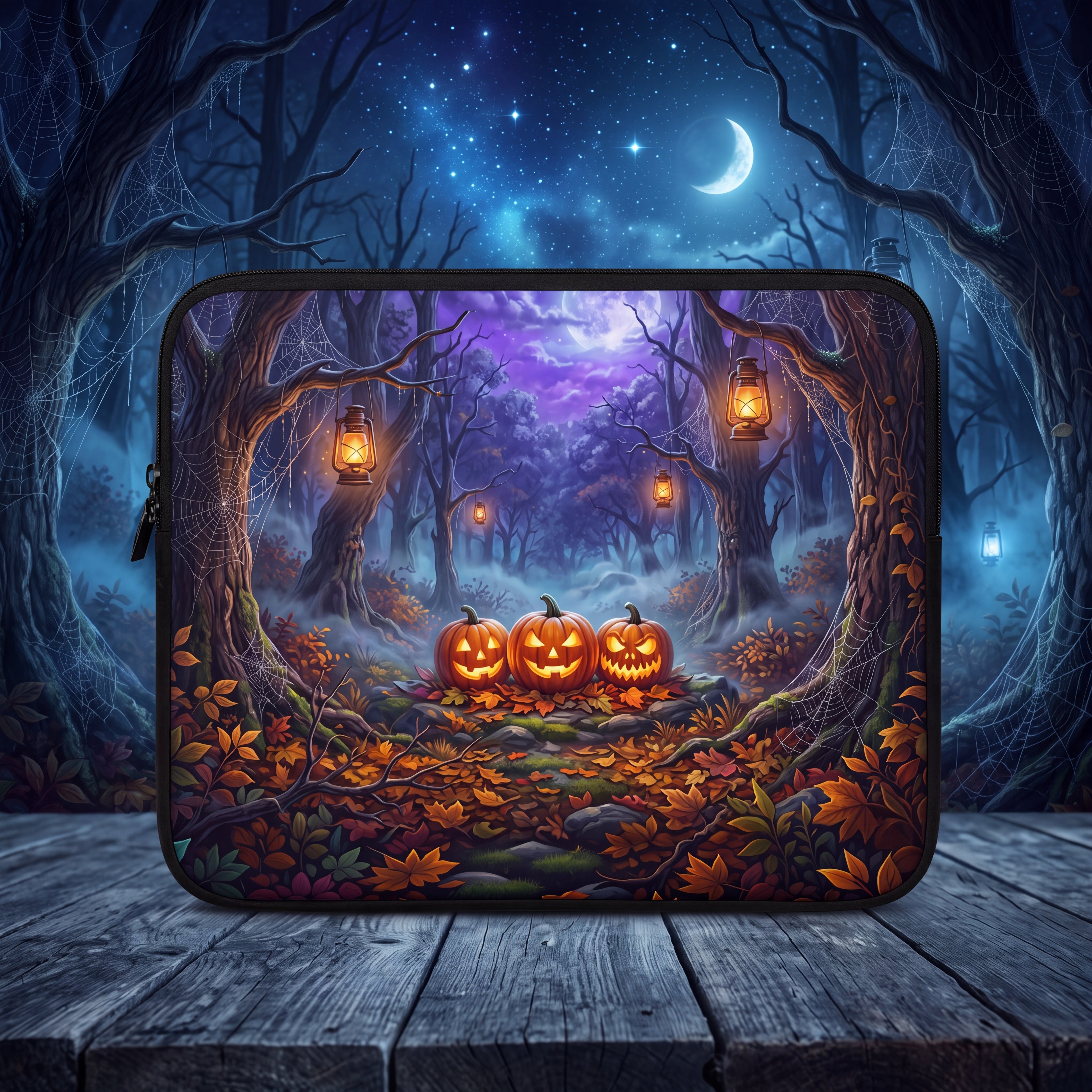Halloween Forest Laptop Sleeve – Pumpkin Moon Spooky | Neoprene Computer Case