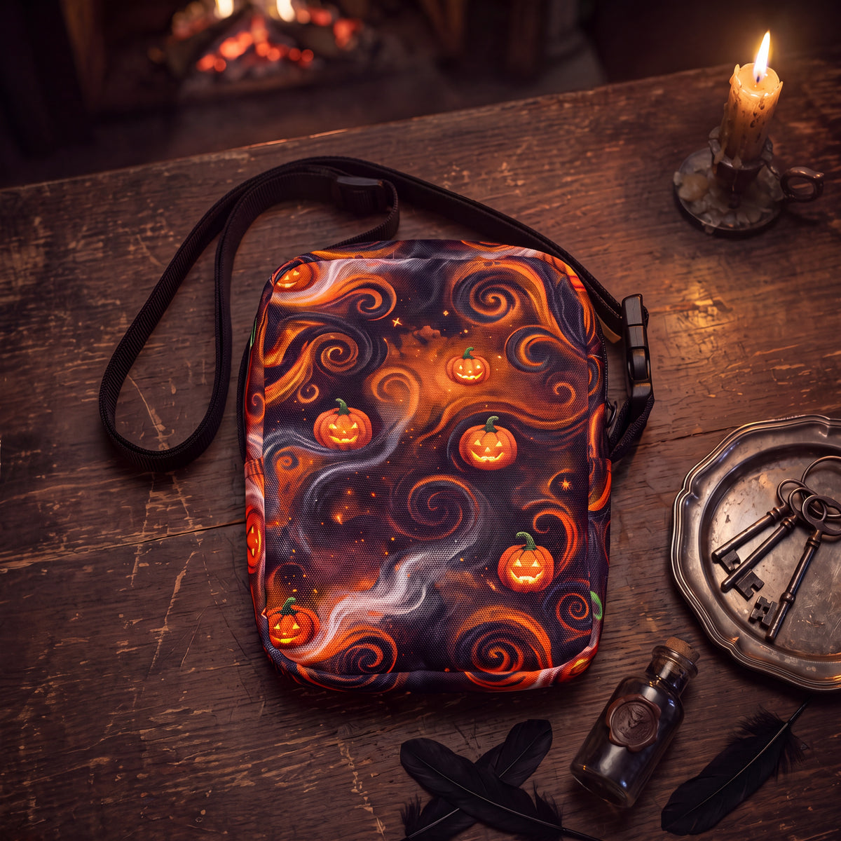 Halloween Pumpkin Crossbody Bag – Jack O Lantern Spiderweb Spooky Purse