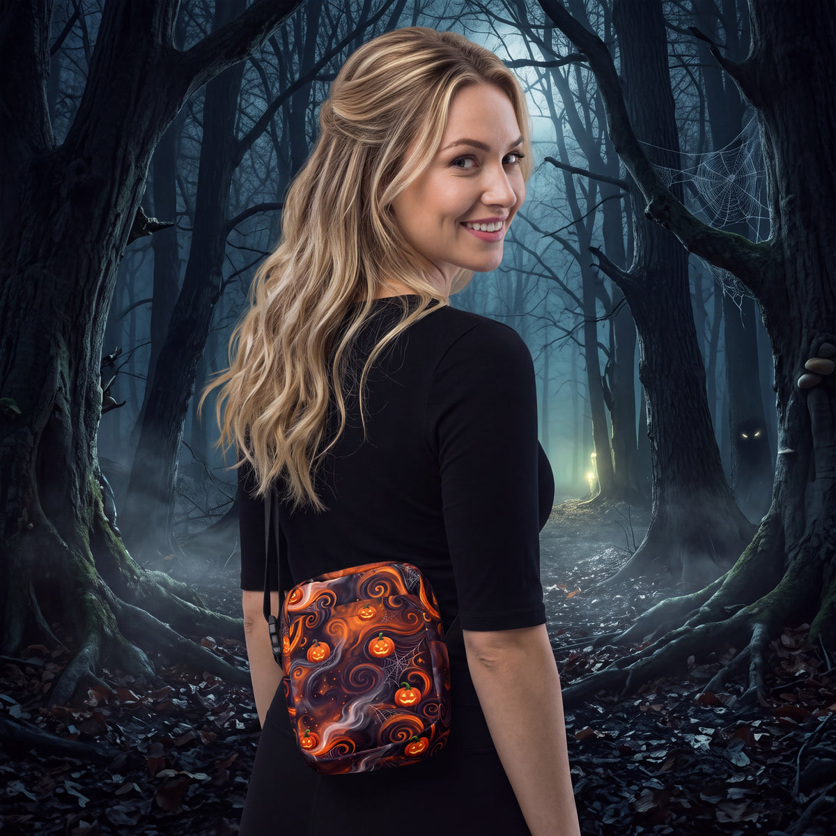 Halloween Pumpkin Crossbody Bag – Jack O Lantern Spiderweb Spooky Purse