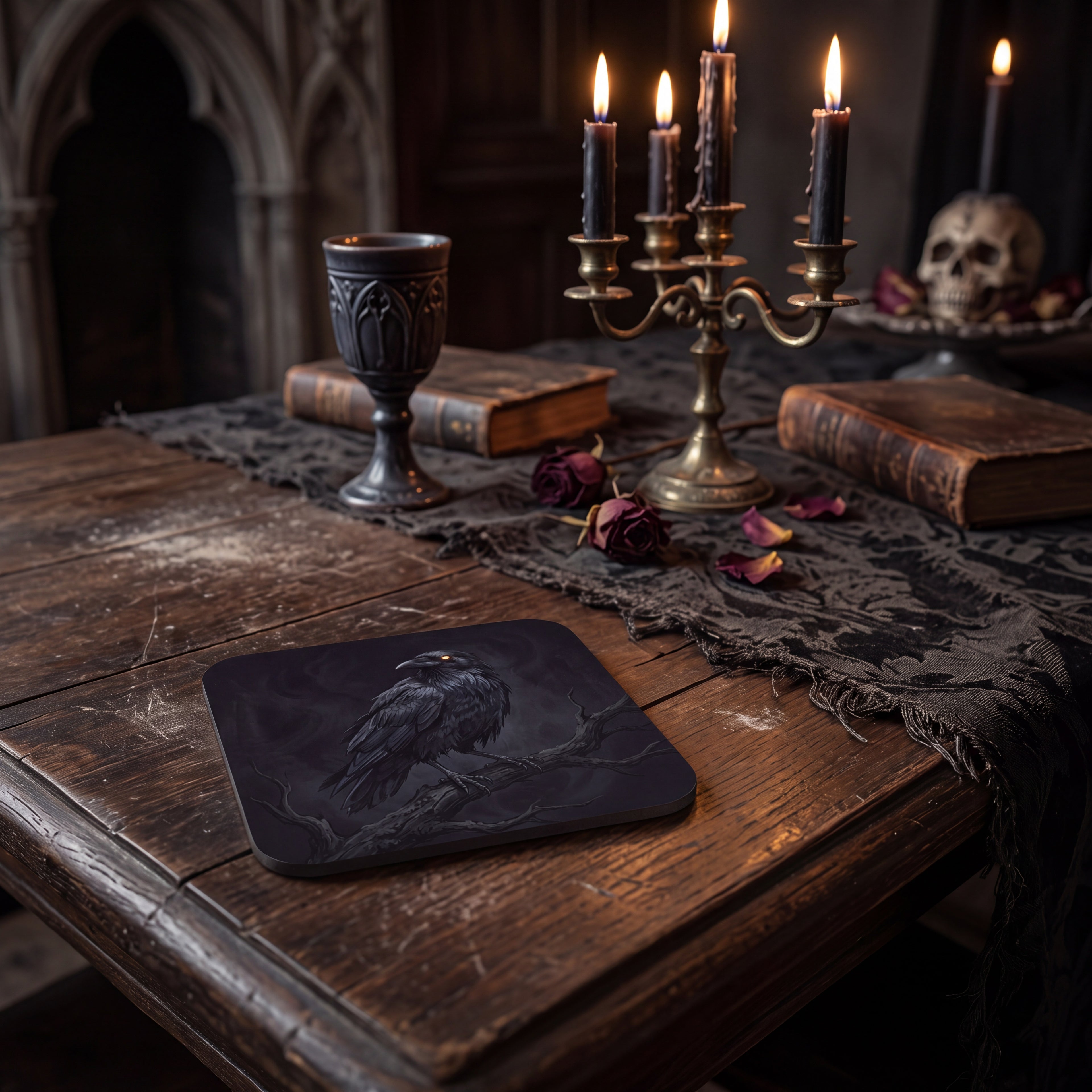 Raven Coaster – Spooky Halloween Drink Mat