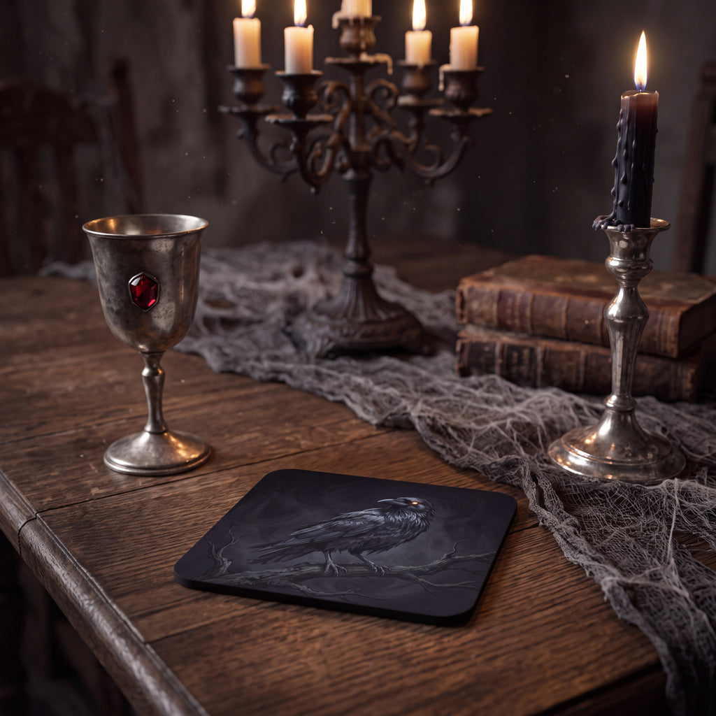 Raven Coaster – Spooky Halloween Drink Mat