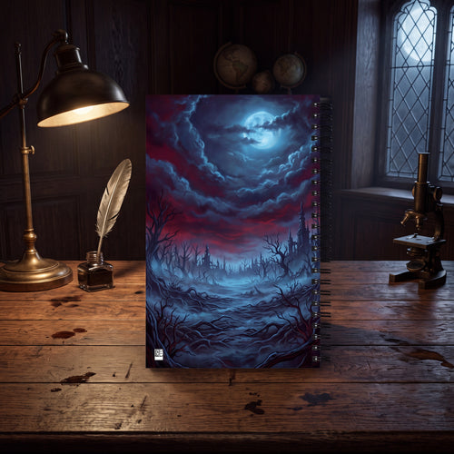 Gothic Raven Spiral Notebook – Moonlit Dark Forest Dot Grid Journal