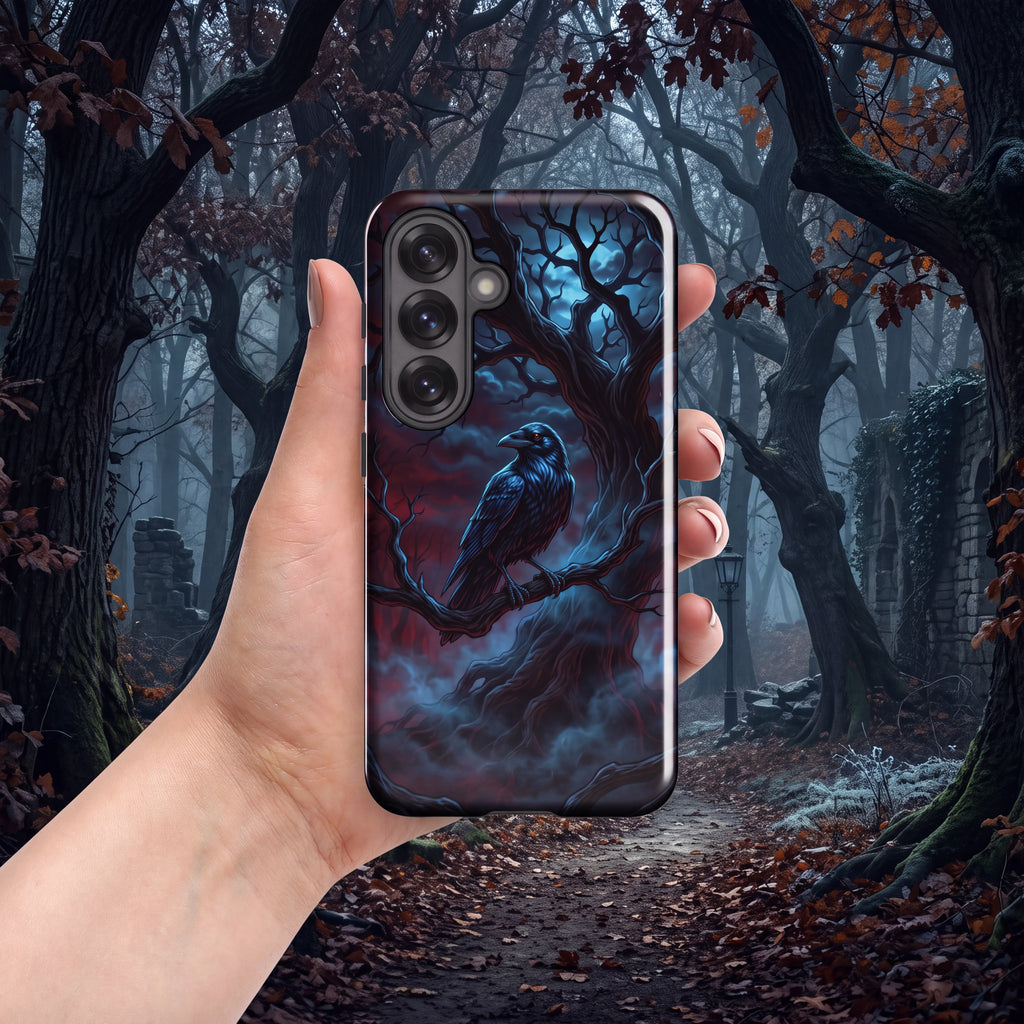 Gothic Raven Samsung® Tough Case | Moonlit Dark Forest Aesthetic | Spooky Phone Cover
