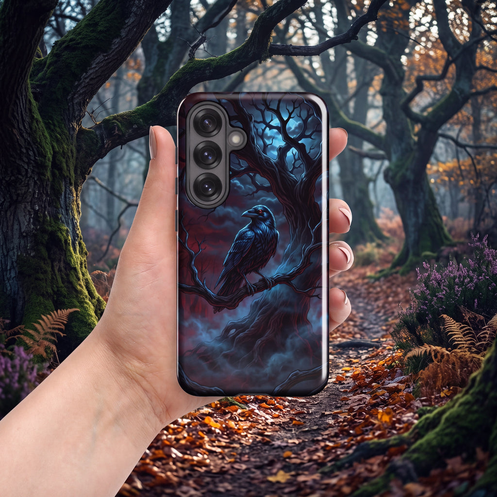Gothic Raven Samsung® Tough Case | Moonlit Dark Forest Aesthetic | Spooky Phone Cover