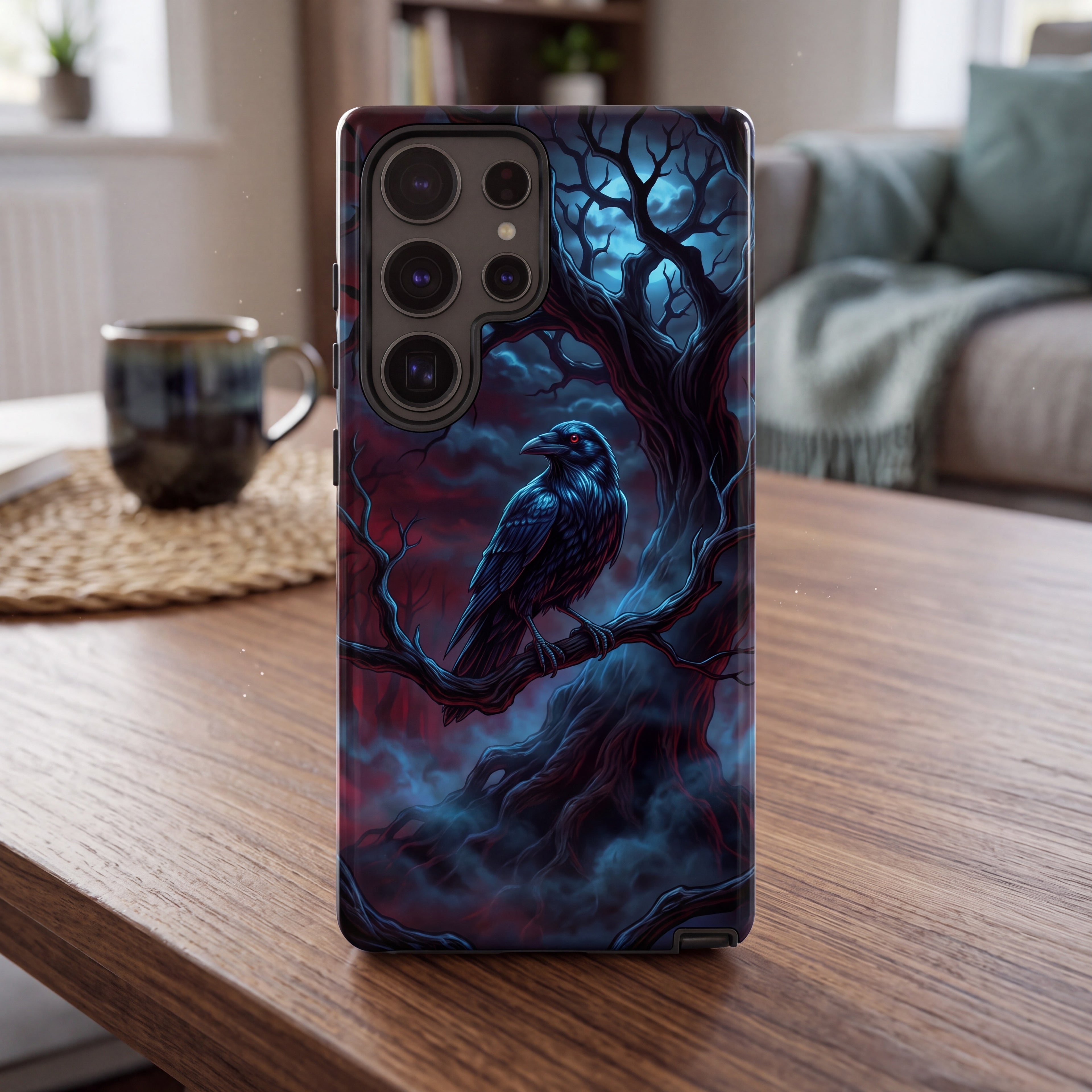 Gothic Raven Samsung® Tough Case | Moonlit Dark Forest Aesthetic | Spooky Phone Cover