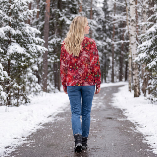 Red Christmas Sweatshirt – Snowflakes, Ornaments & Holly Holiday Sweater