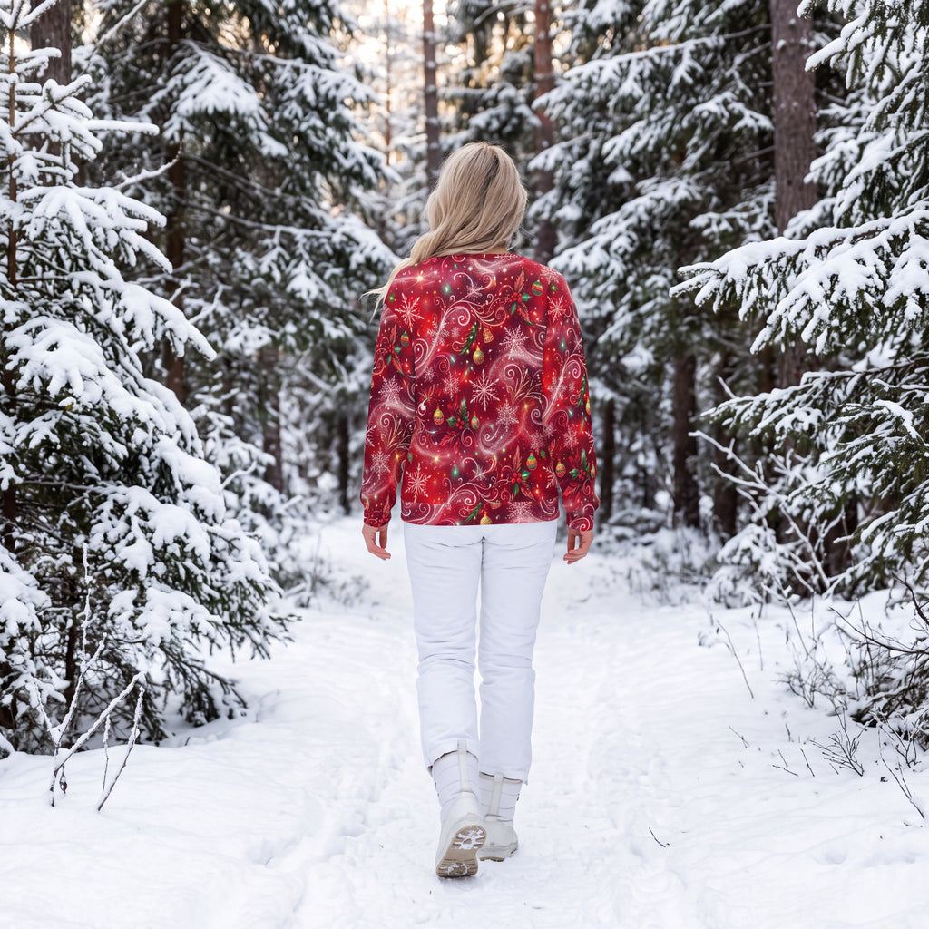 Red Christmas Sweatshirt – Snowflakes, Ornaments & Holly Holiday Sweater