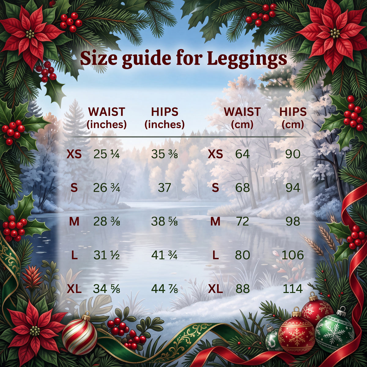 Christmas Yoga Leggings – Red Snowflake & Ornament Holiday Print