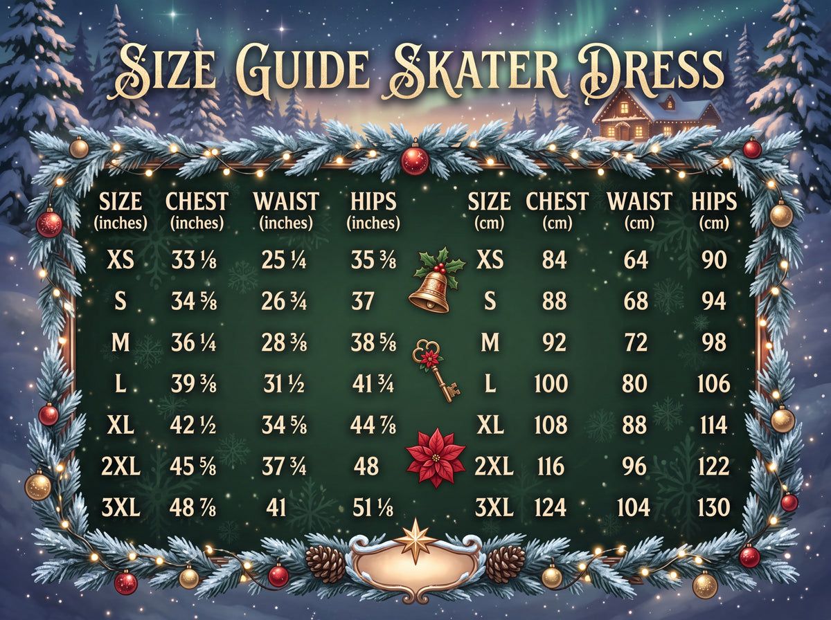 Red Christmas Skater Dress – Snowflake, Ornament & Holly Holiday Print
