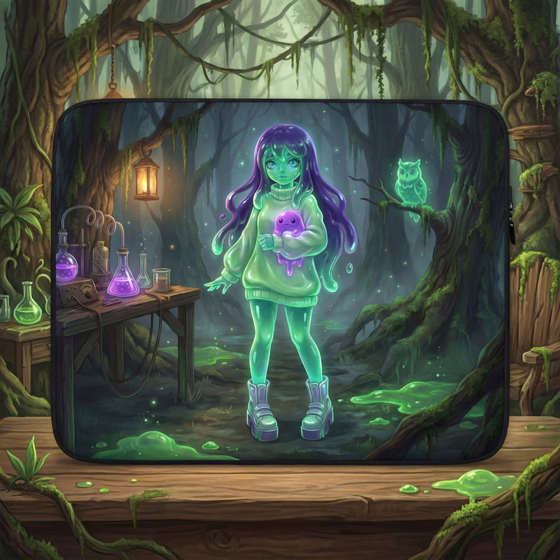 Glowing Slime Girl Laptop Sleeve | Swamp Fantasy Art | Neoprene Case (13” / 15”)