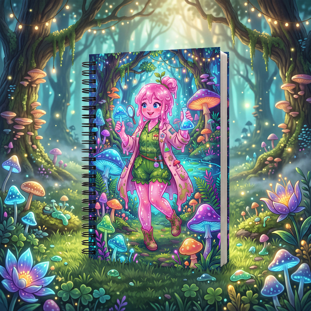 Slime Girl Scientist Spiral Notebook – Cute Fantasy | Kawaii Mushroom Forest Journal