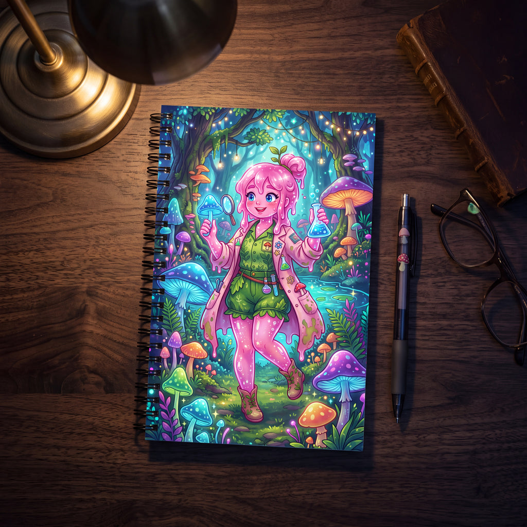 Slime Girl Scientist Spiral Notebook – Cute Fantasy | Kawaii Mushroom Forest Journal