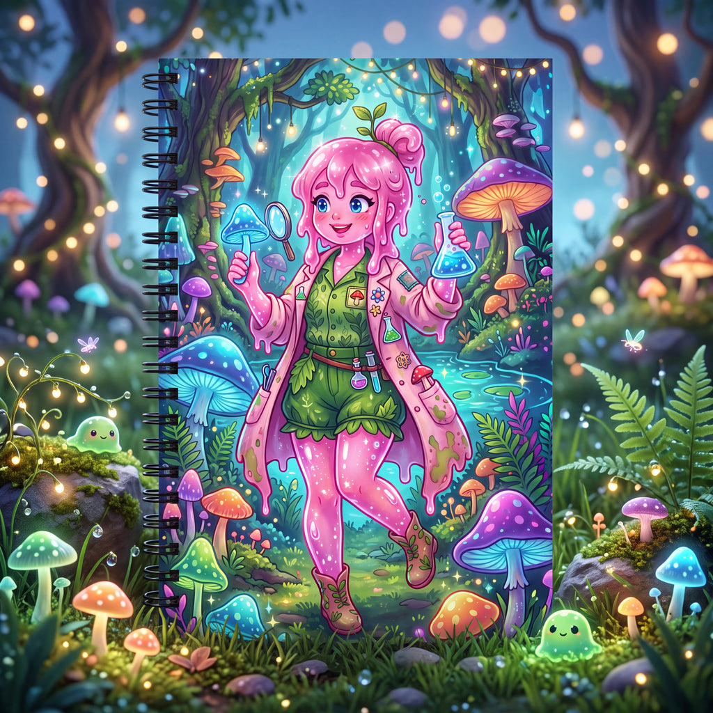 Slime Girl Scientist Spiral Notebook – Cute Fantasy | Kawaii Mushroom Forest Journal