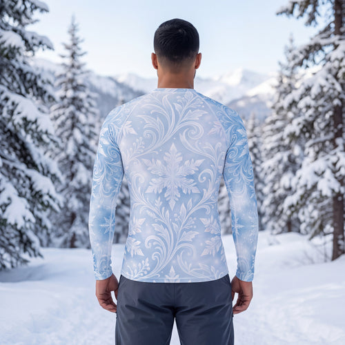 Snowflake Rash Guard for Men – Icy Blue Winter Long Sleeve Swim Shirt