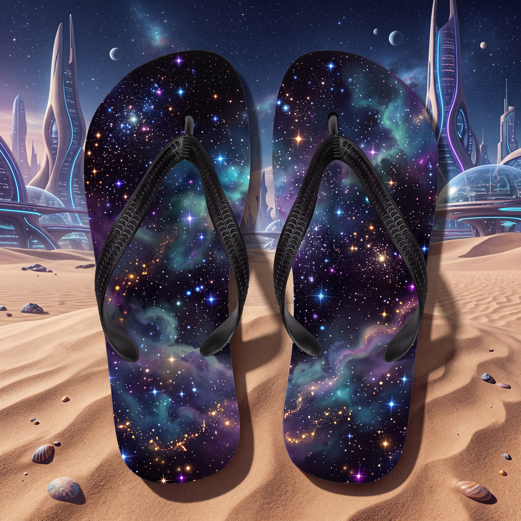 Colorful Galaxy Flip Flops – Cosmic Nebula Space Sandals