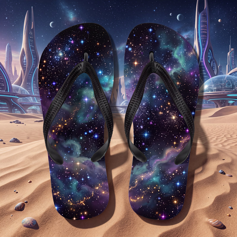 Colorful Galaxy Flip Flops – Cosmic Nebula Space Sandals