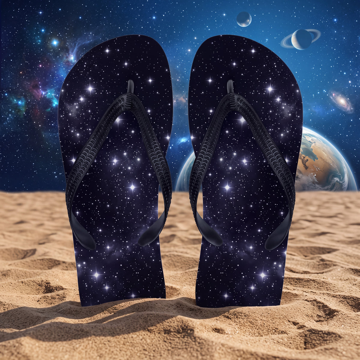 Black Starfield Space Flip Flops – Galaxy Night Sky Sandals