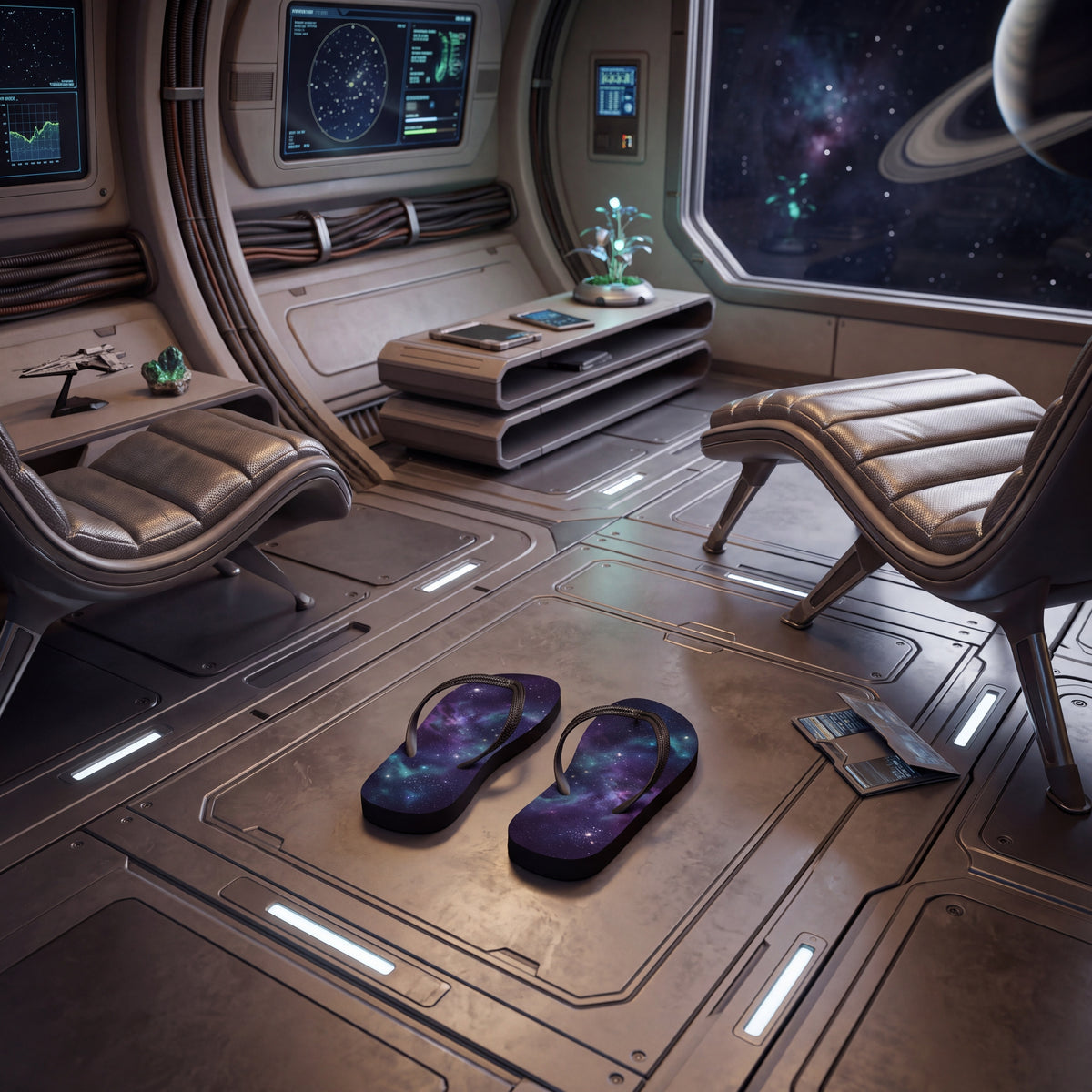 Cosmic Galaxy Flip Flops – Purple and Teal Space Sandals