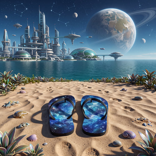 Galaxy Space Flip Flops – Blue Nebula Starfield Sandals