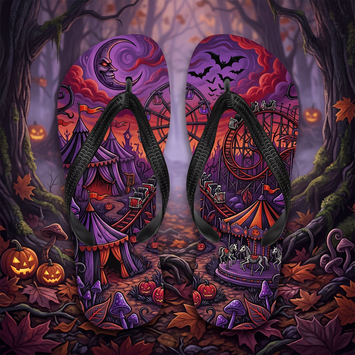 Spooky Carnival Flip Flops | Halloween Amusement Park Sandals