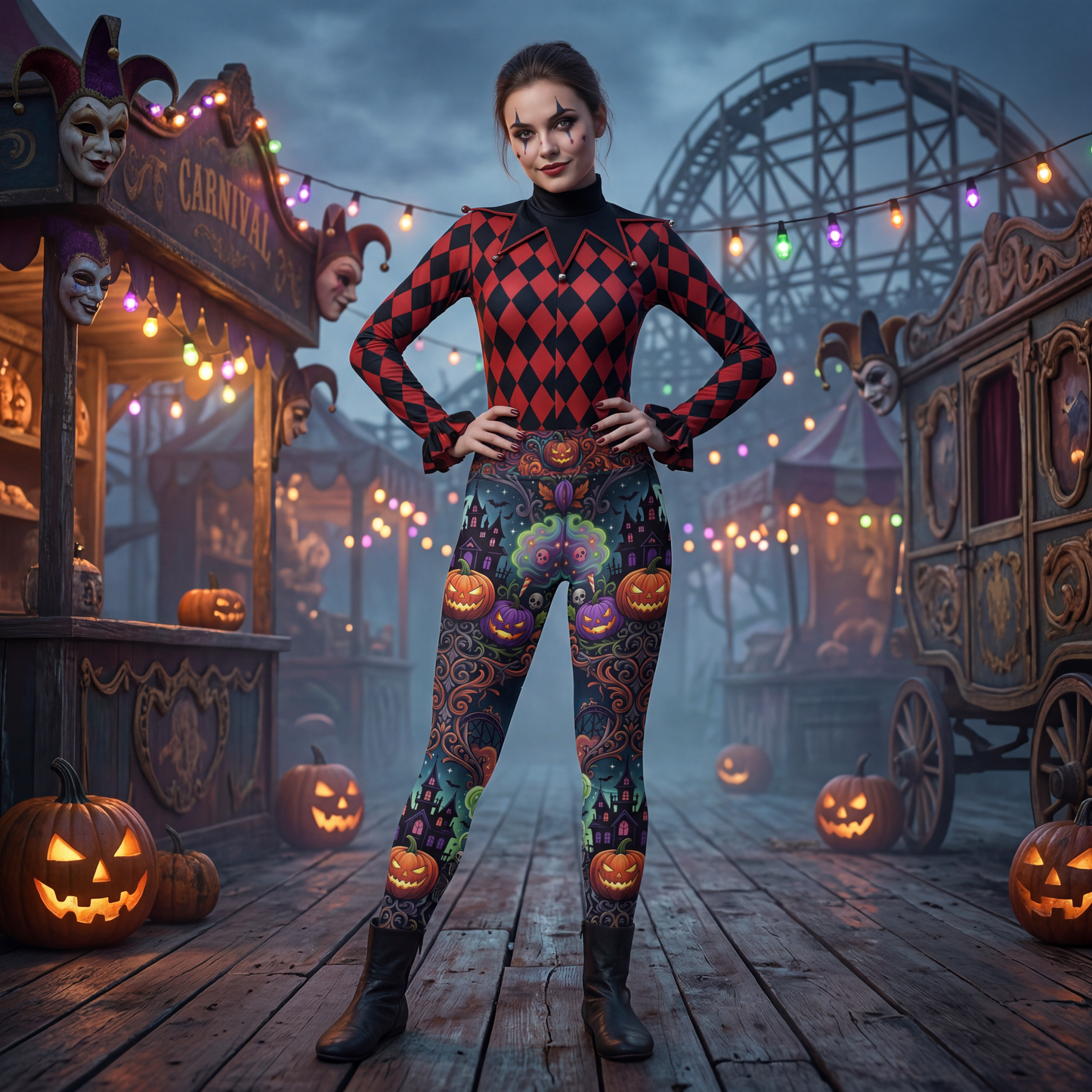 Spooky Carnival Leggings | Halloween Fairground High-Waisted Activewear