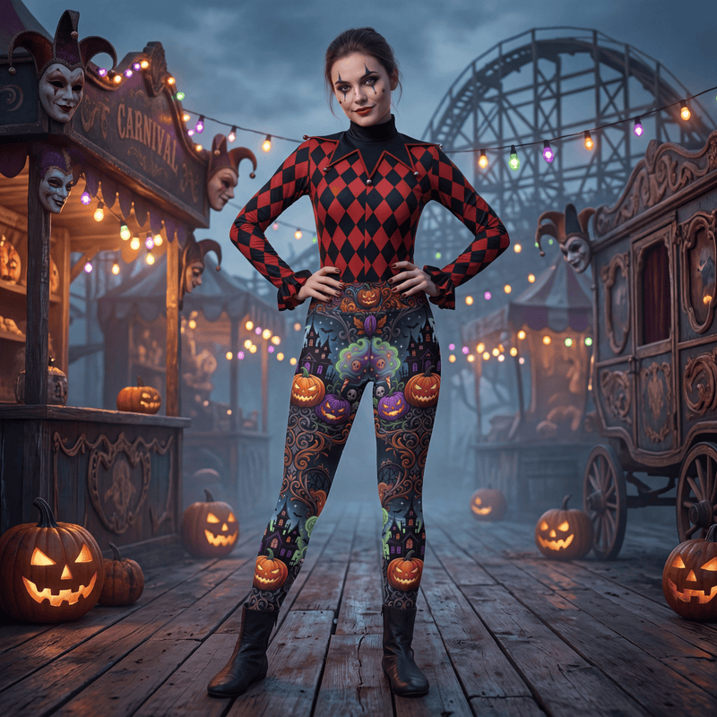 CUT-SEW Spooky Carnival Leggings | Halloween Fairground High-Waisted Activewear