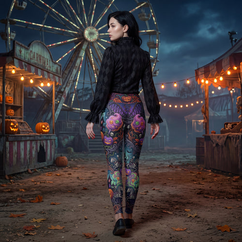 CUT-SEW Spooky Carnival Leggings | Halloween Fairground High-Waisted Activewear