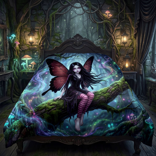 Gothic Magical Fairy Comforter | Enchanted Forest Fairycore Bedding | Soft Microfiber