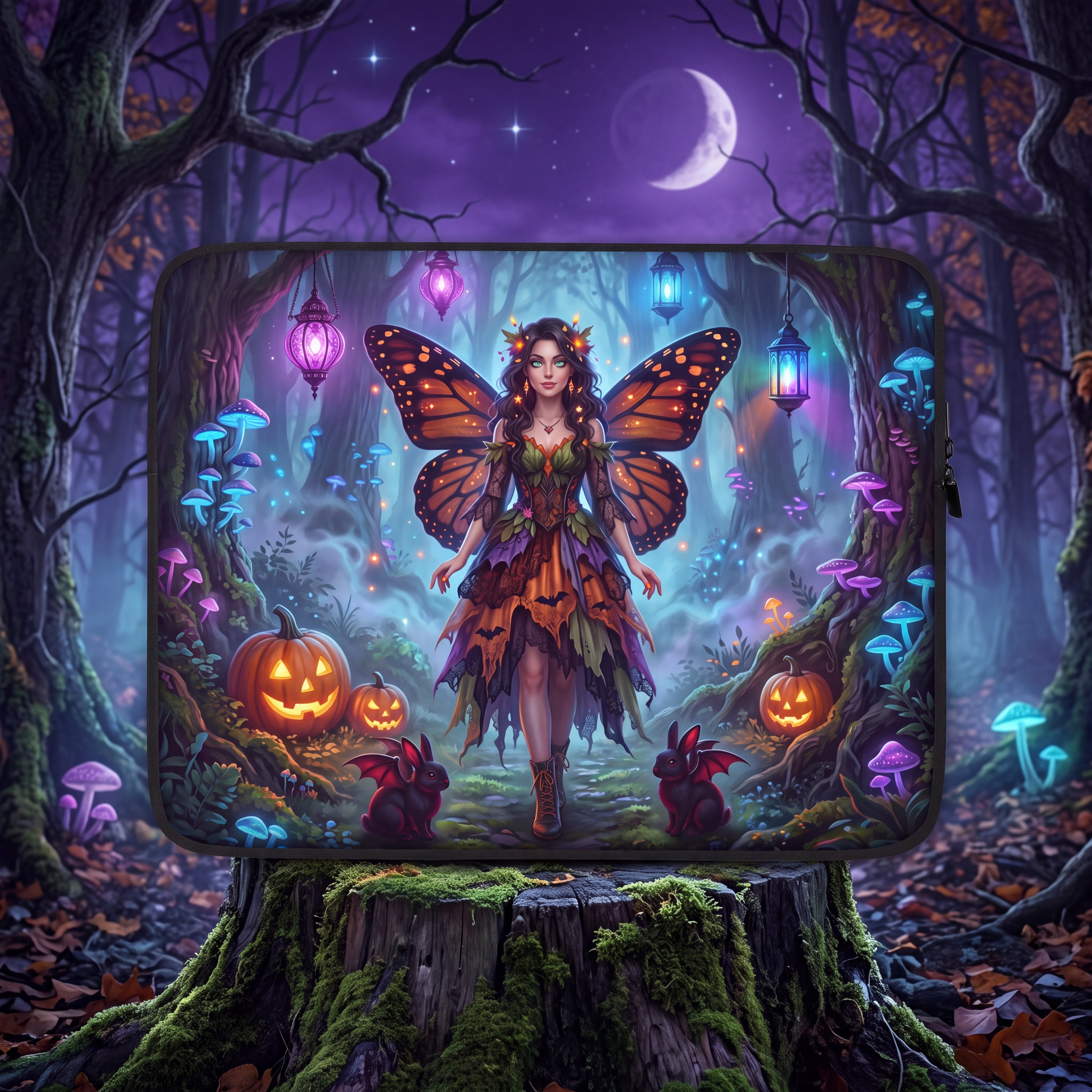 Halloween Fairy Laptop Sleeve – Pumpkin Forest Fantasy | Neoprene Computer Case