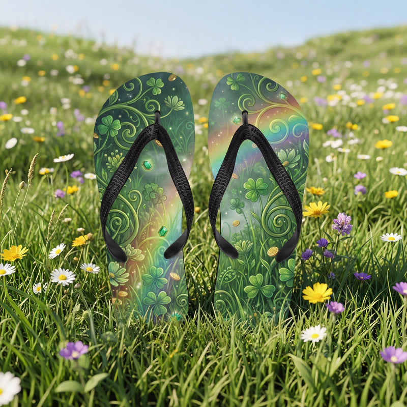 St. Patrick’s Day Sublimation Flip Flops | Shamrock Rainbow Fantasy Sandals