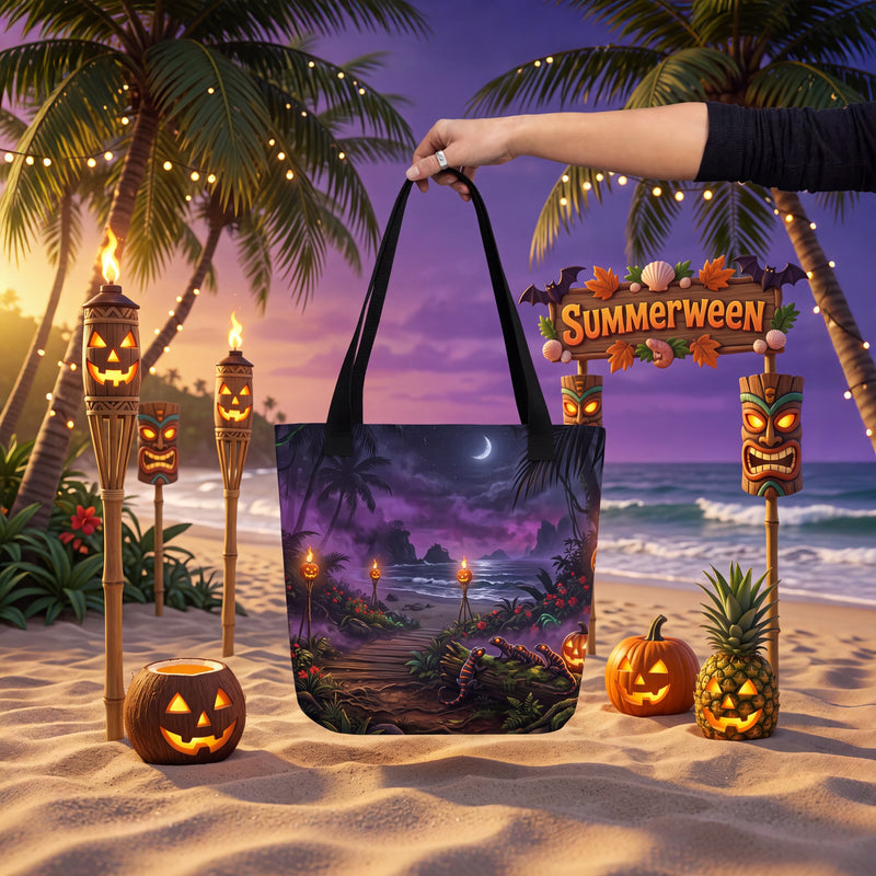 CUT-SEW Summerween Tote Bag | Tropical Tiki Torch Jungle