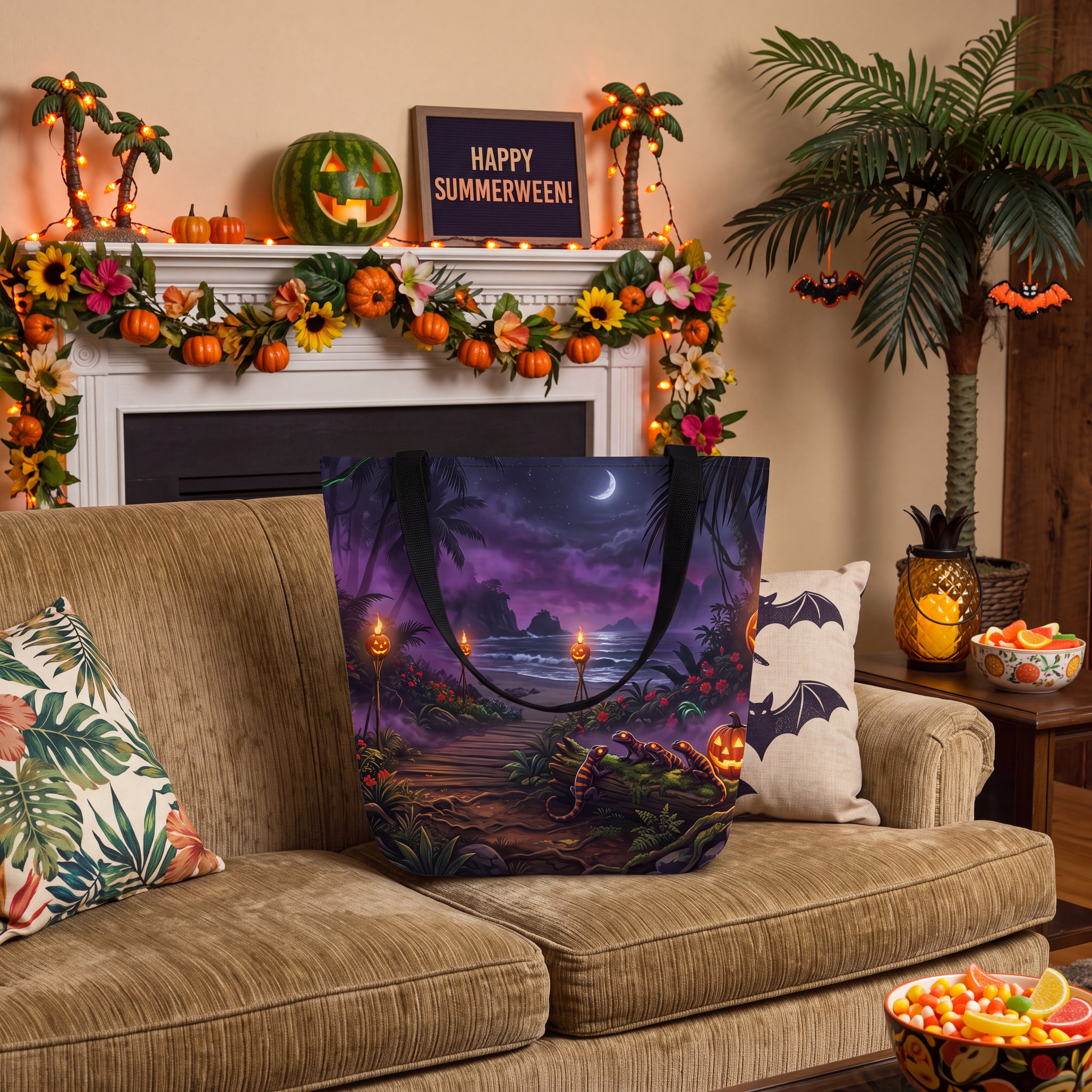 Summerween Tote Bag | Tropical Tiki Torch Jungle