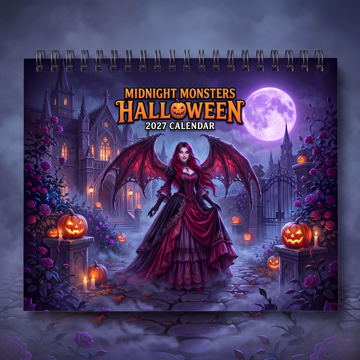 Midnight Monsters Halloween 2027 Wall Calendar – Gothic Fantasy Vampire, Witch, Werewolf & Spooky Monster Art