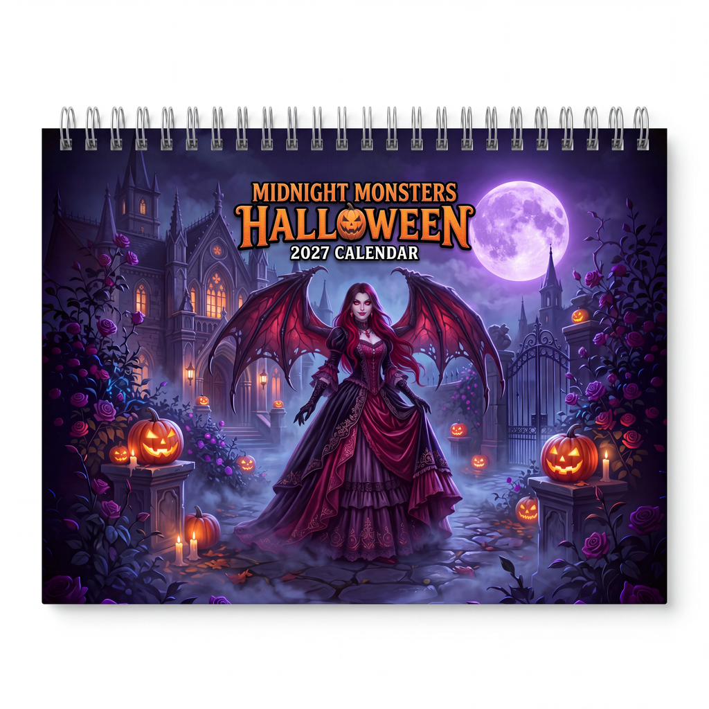 Midnight Monsters Halloween 2027 Wall Calendar – Gothic Fantasy Vampire, Witch, Werewolf & Spooky Monster Art