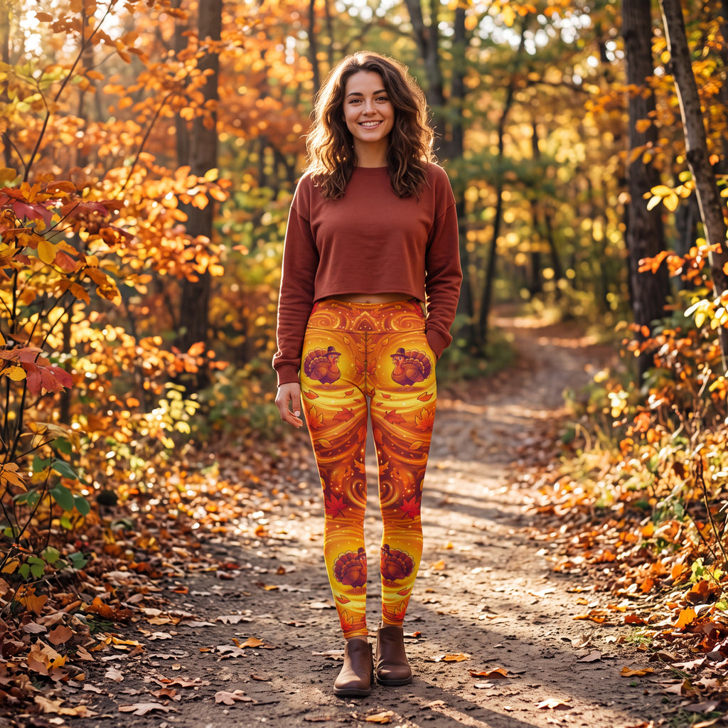 Thanksgiving Turkey Leggings – Autumn Orange Gold | High Waisted Yoga Pants