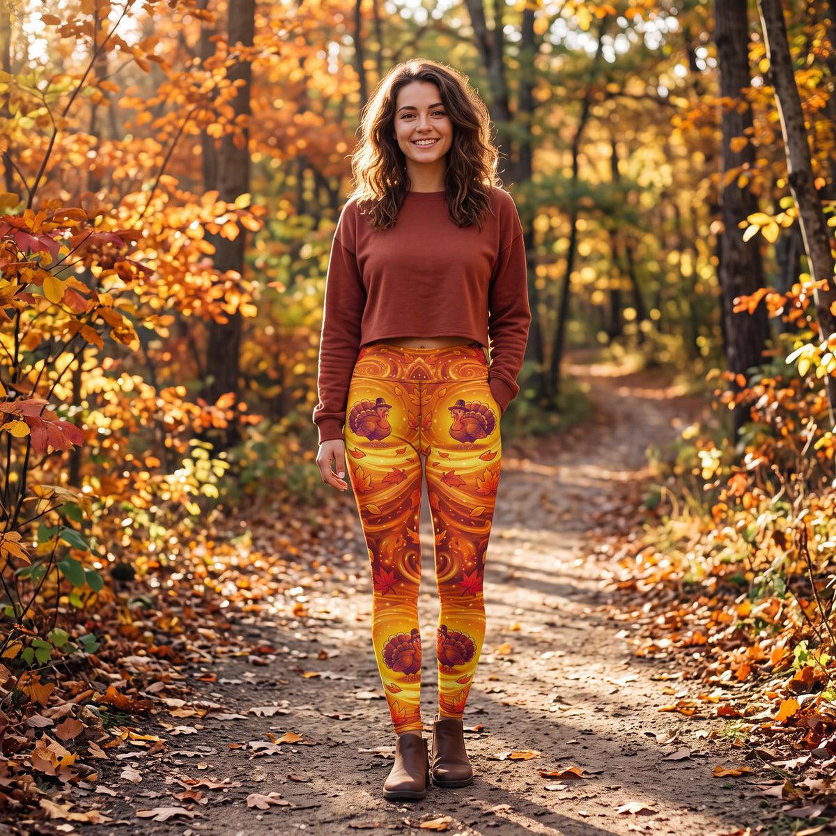 Thanksgiving Turkey Leggings – Autumn Orange Gold | High Waisted Yoga Pants
