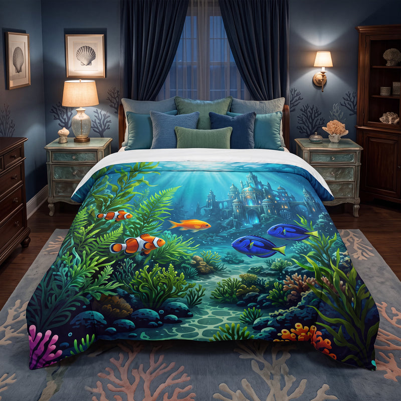 SUBLIMATION Underwater Kingdom Comforter | Magical Ocean Castle Bedding