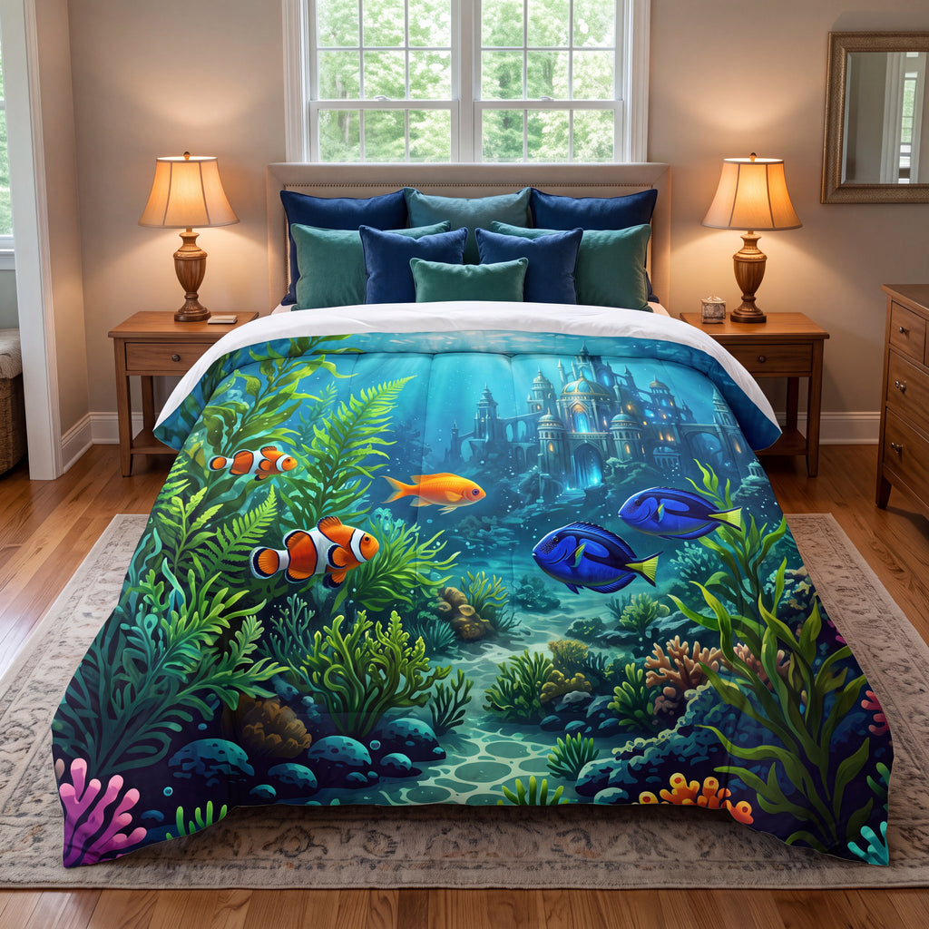 Underwater Kingdom Comforter | Magical Ocean Castle Bedding