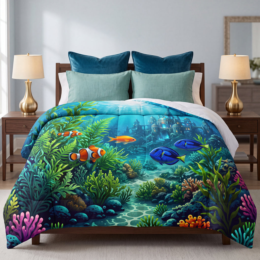 Underwater Kingdom Comforter | Magical Ocean Castle Bedding