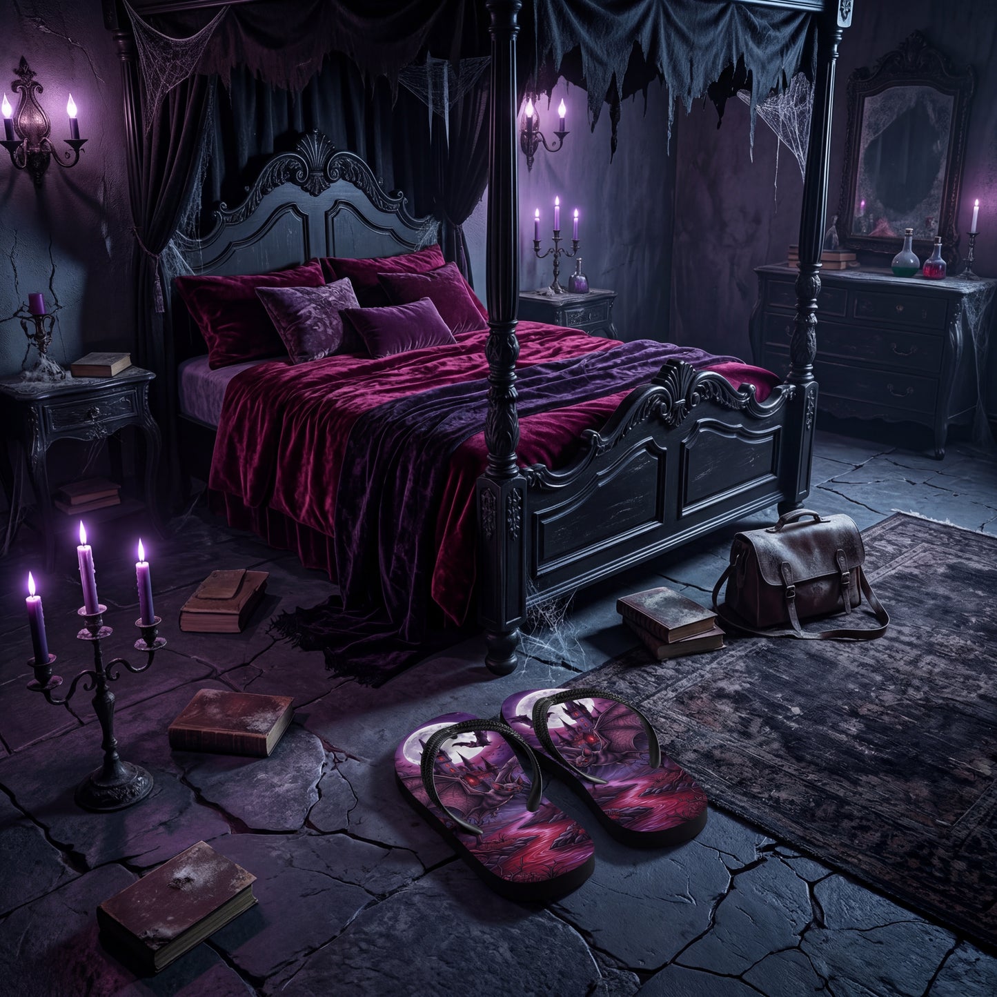 Gothic Flip Flops | Vampire Bat | Haunted Castle Sandals