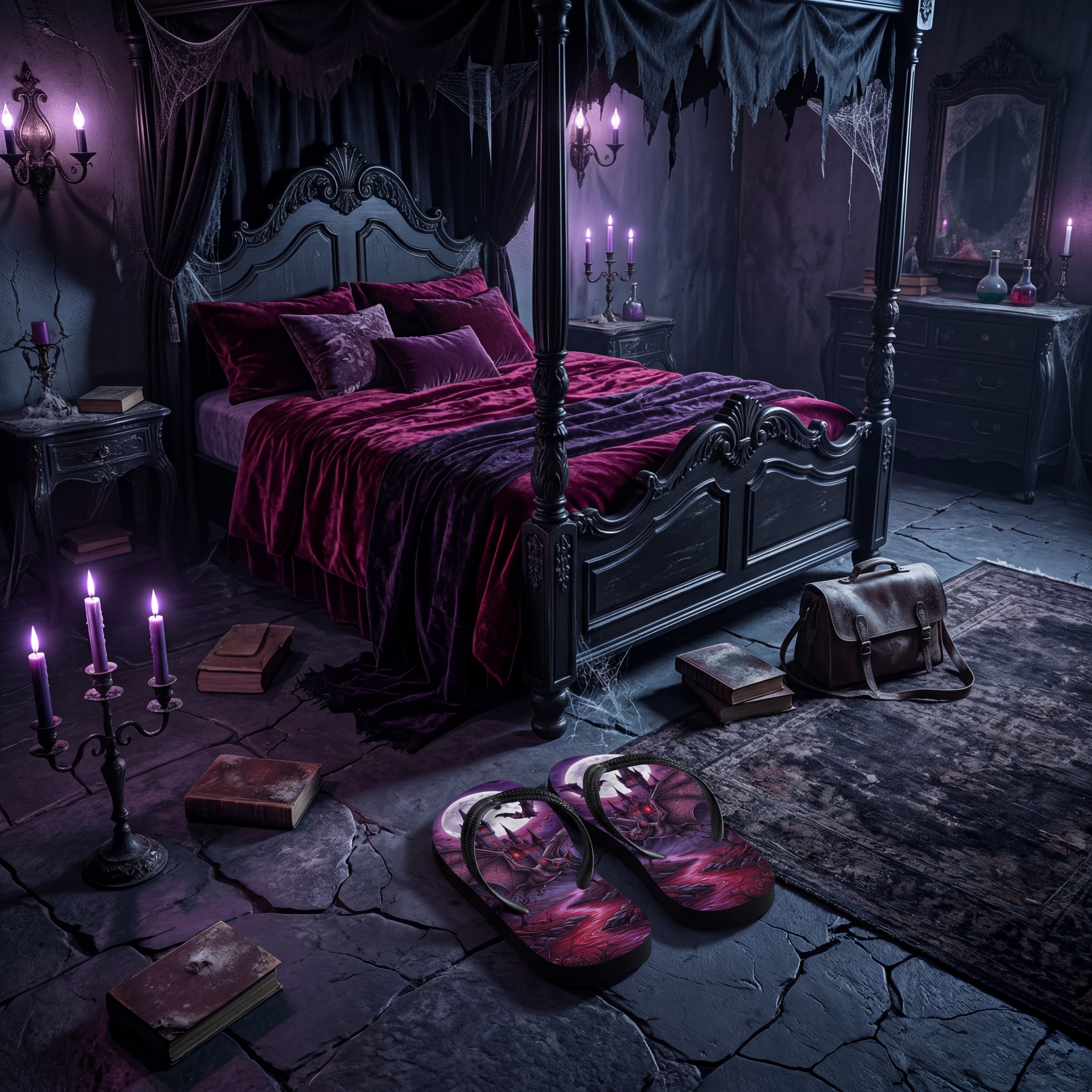Gothic Flip-Flops | Vampirfledermaus | Spukschloss Sandalen