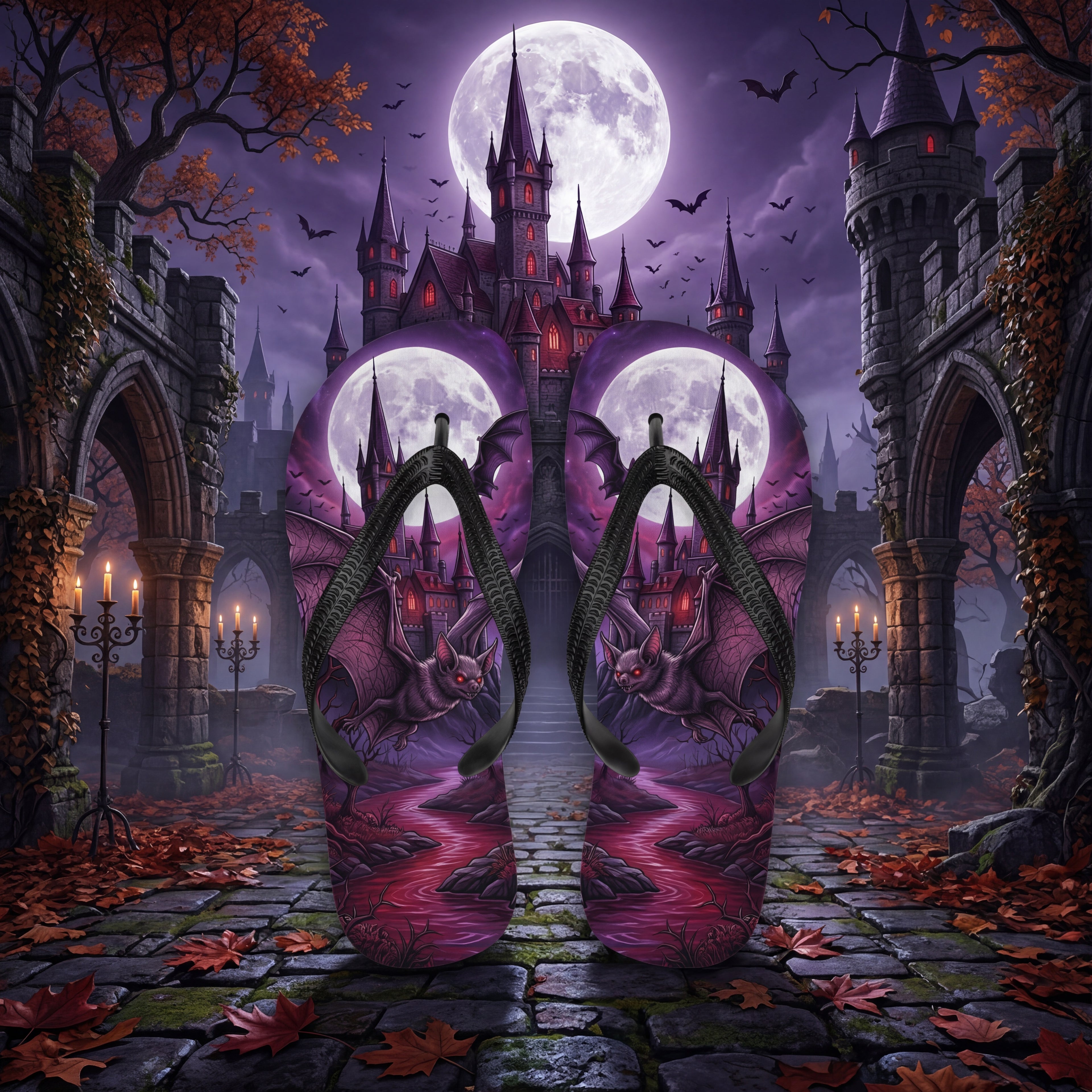 Gothic Flip-Flops | Vampirfledermaus | Spukschloss Sandalen