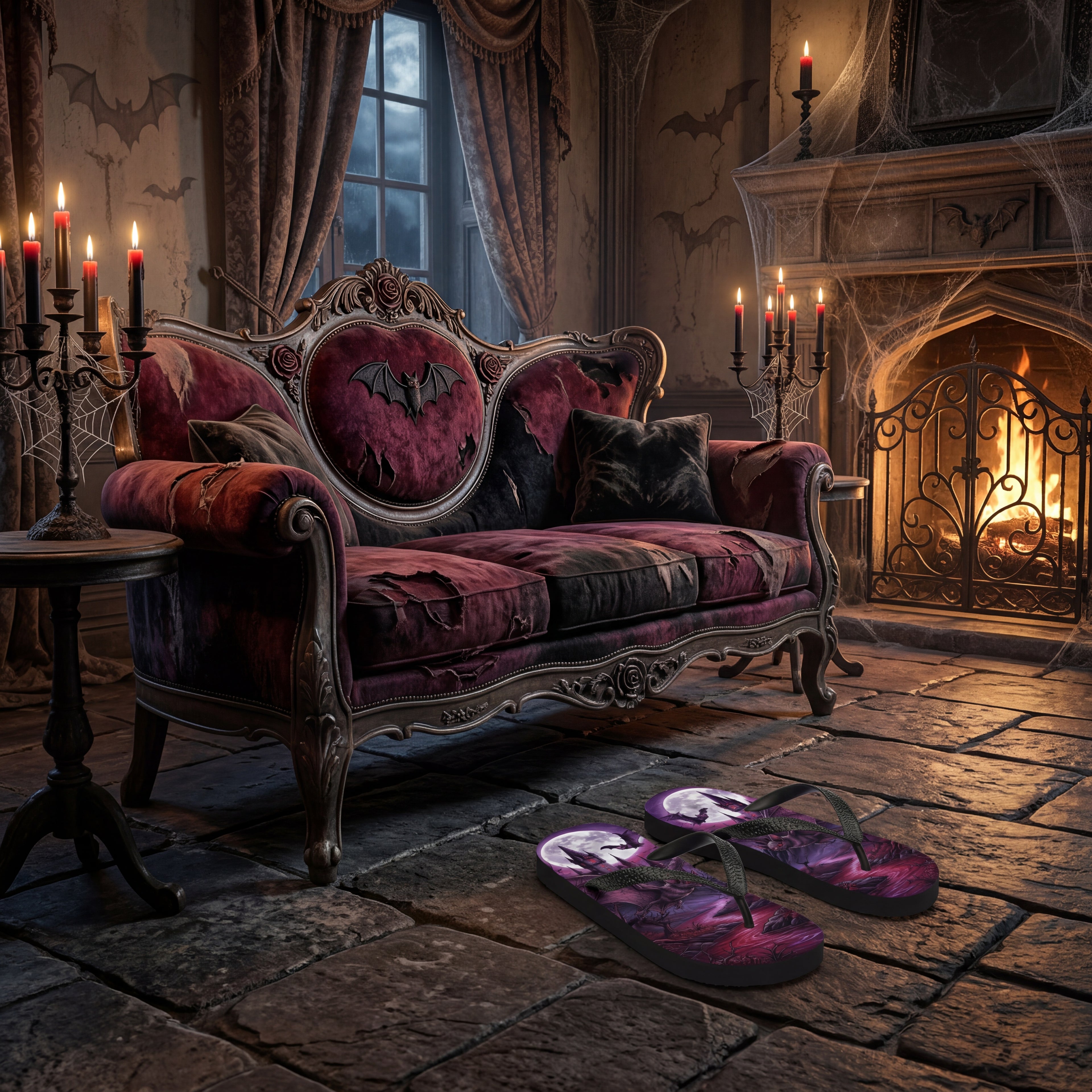 Gothic Flip-Flops | Vampirfledermaus | Spukschloss Sandalen