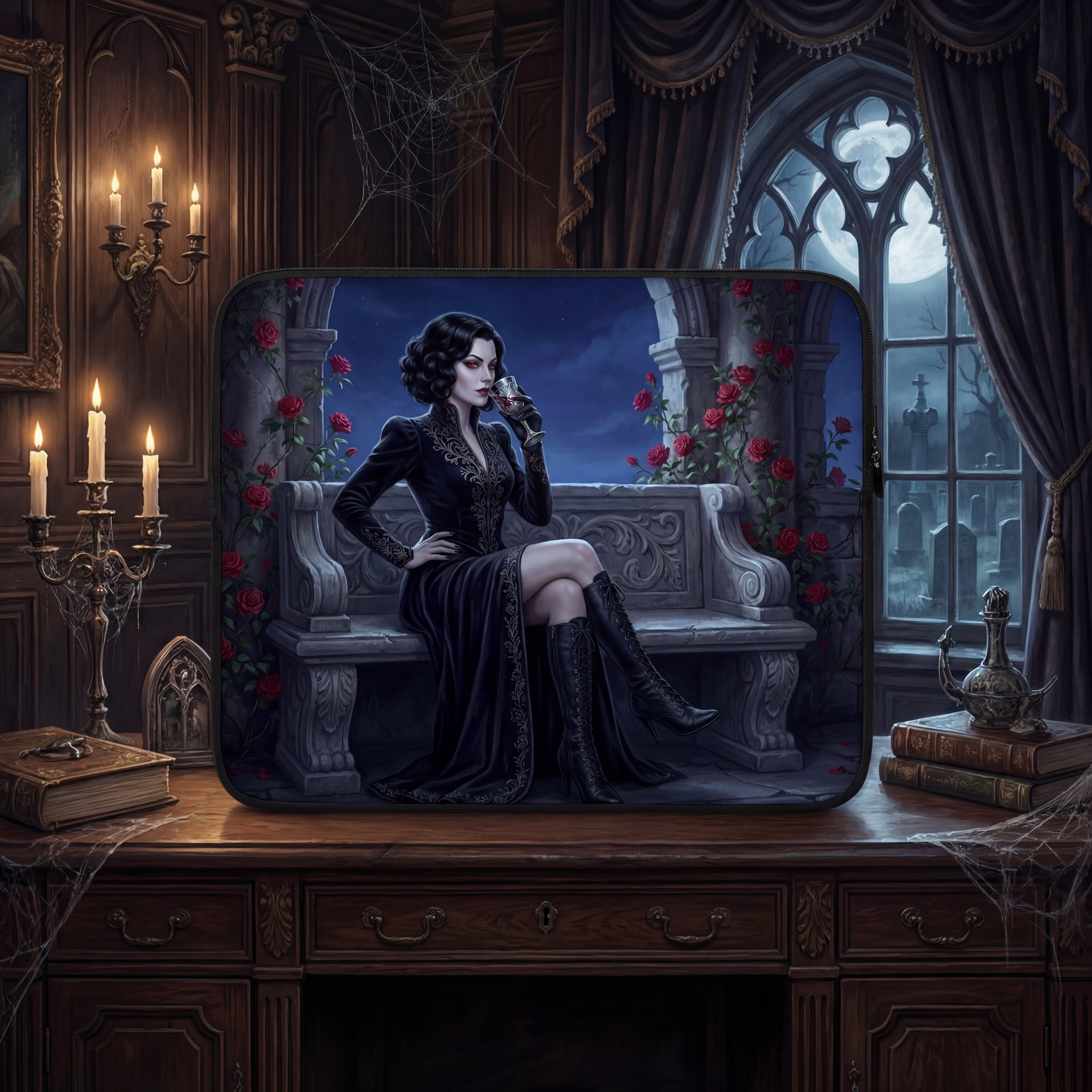 Gothic Vampir Laptop Hülle | Dunkle Romantik Kunst | Neopren Kunstfell Tasche (13” / 15”)