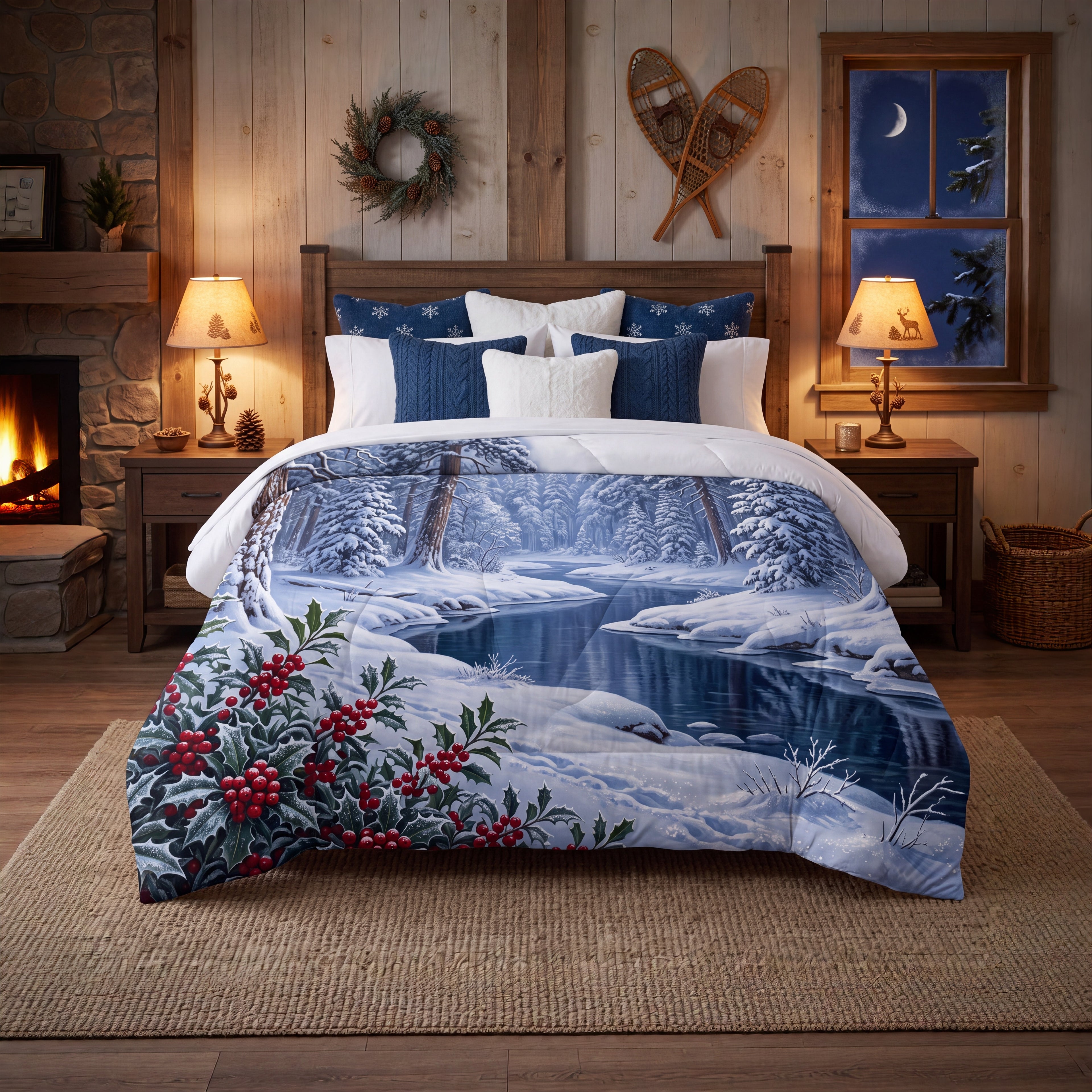 Winter Forest Comforter | Woodland River & Holly Bedding