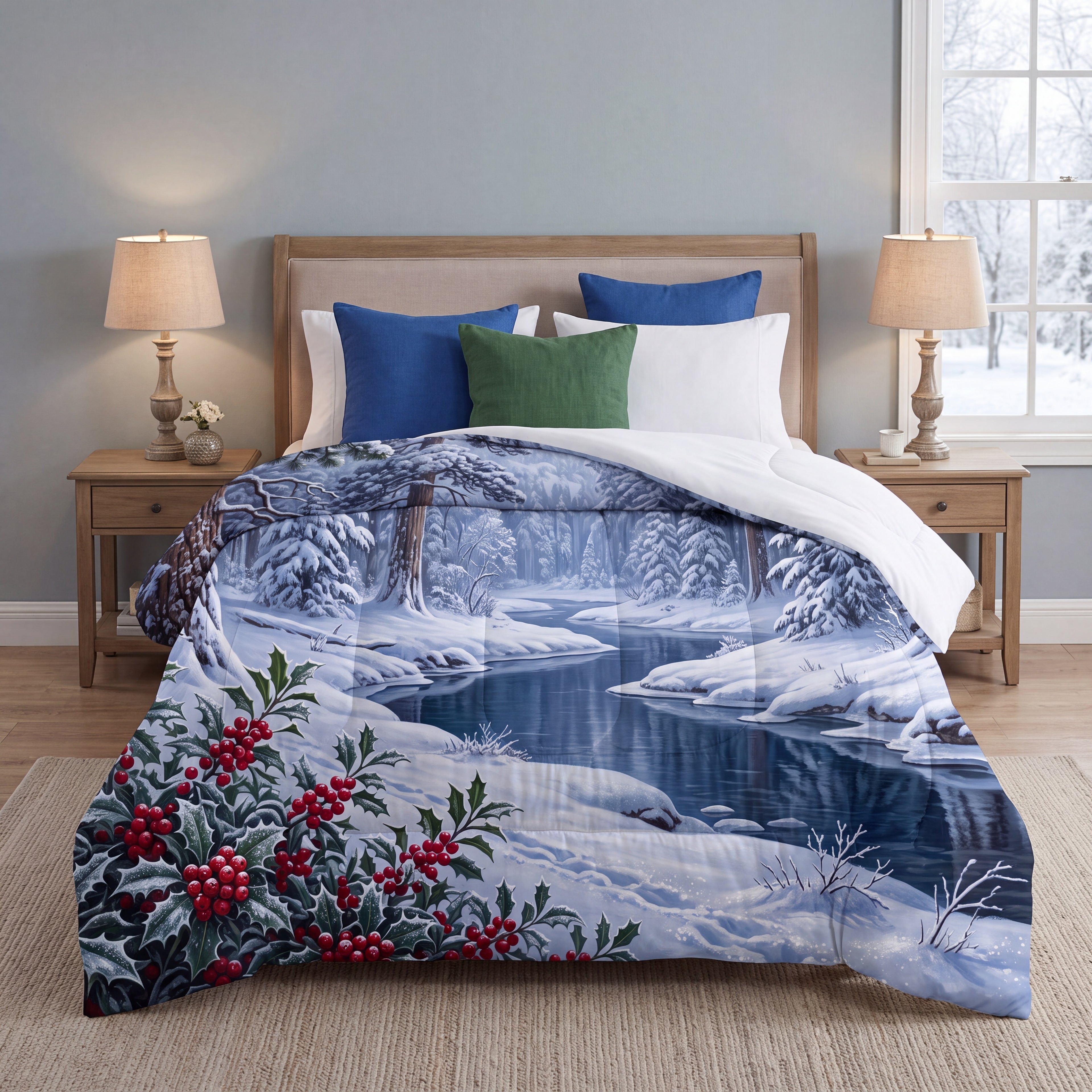 Winter Forest Comforter | Woodland River & Holly Bedding